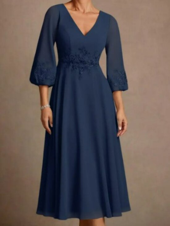 Azazie Dresses & Skirts - Azazie Ana Dark Navy A-Line Lace Chiffon Dress | Size 8